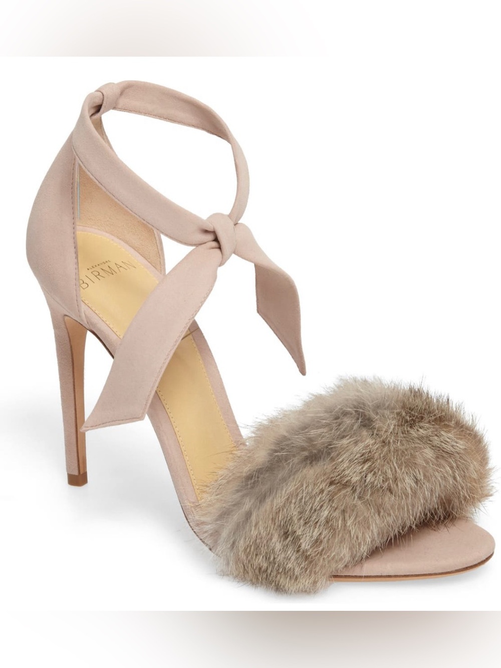 Alexandre Birman Clarita Blush Suede Rabbit Fur Tie Sandals Size 10 40 EU